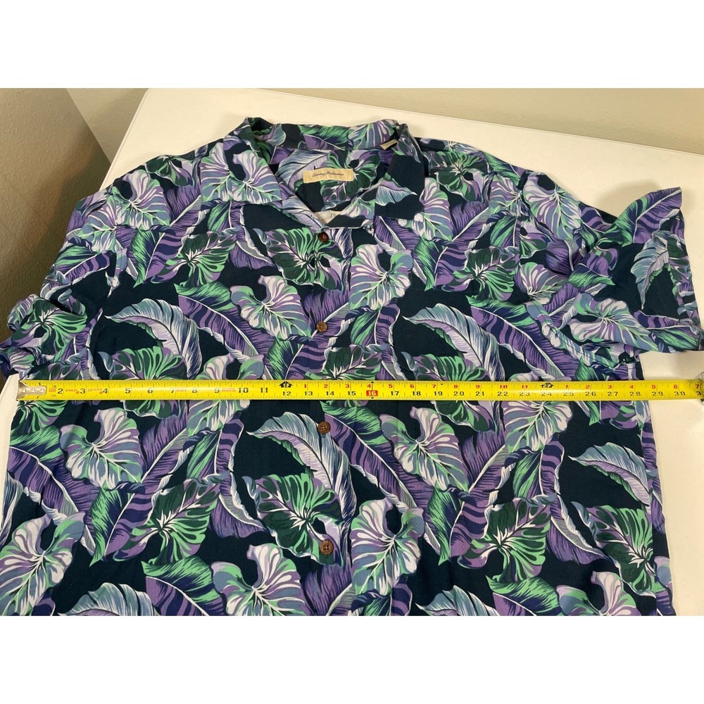 Tommy Bahama Button Up Camp Shirt Men's XXXL Purple Silk Blend Tropical Leaf 3X - Picture 9 of 10